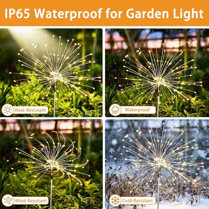 Solar Fireworks Lights for Outside, 150LED 8 Modes Fireworks Solar Lights Outdoor, Fairy Garden Flowers Lights for Yard Pathway Wedding Party Christmas Diwali Garden Decor 4Pack (Warm White)