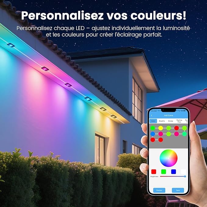 Permanent Outdoor Lights for House, 150 FT Women's Day Outdoor String Lights with RGBIC & Bluetooth Remote, DIY via App for Music Sync, IP67 Waterproof Expandable LED Lights for Eaves, Patio, Lanai.