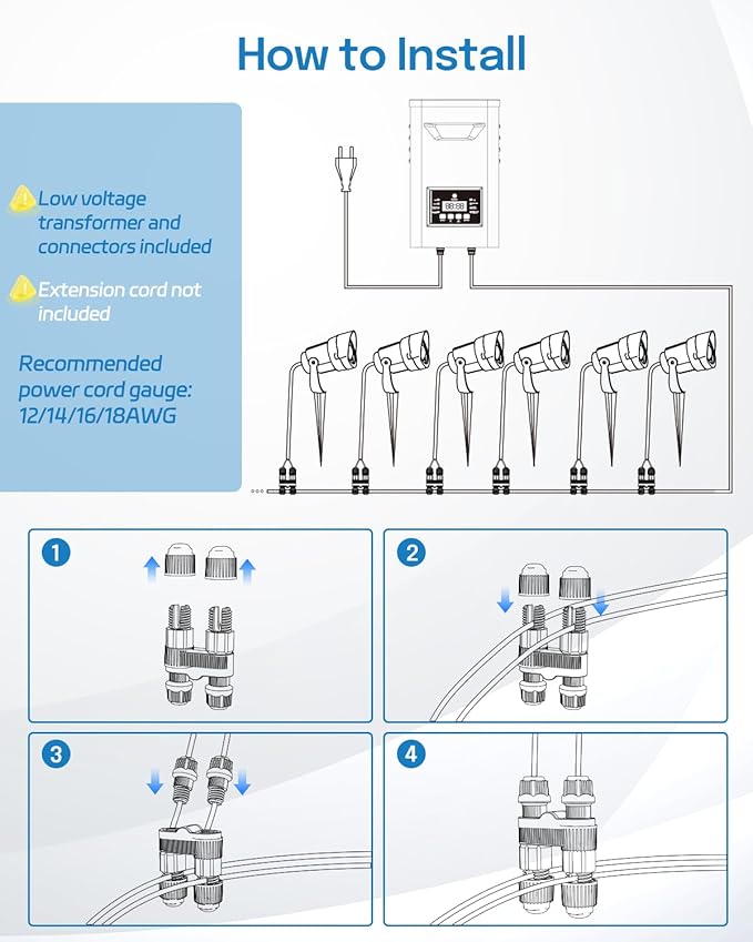 HIBOITEC 12W Low Voltage Landscape Lighting with 400W Transformer Photocell Sensor and Timer Connectors Spotlights | Lumora