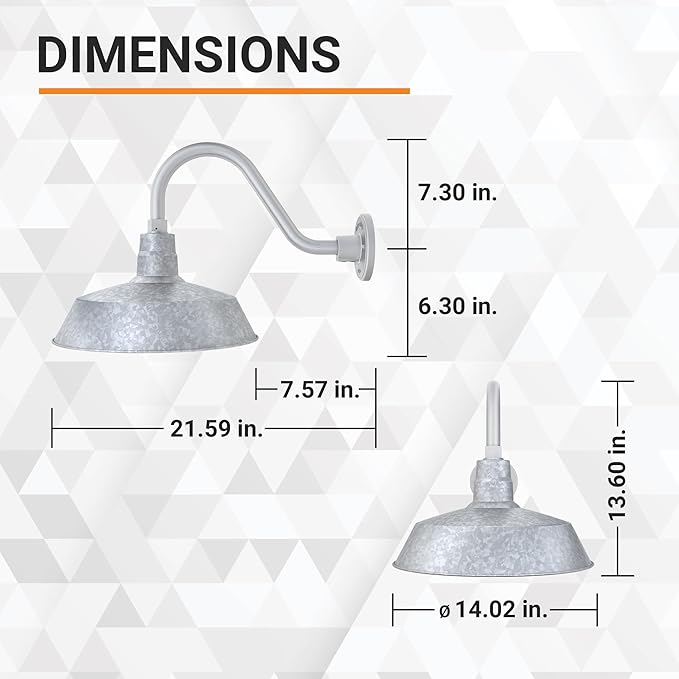 14in. Galvanized Finish Outdoor Gooseneck Barn Light Fixture with 14.5 in. Long Extension Arm - Wall Sconce | Lumora
