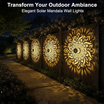 2026 New Decorative Solar Mandala Lights Outdoor Garden - Metal Waterproof Pathway Lights Solar Powered, Shadow Projection Landscape Lighting for Backyard, Patio, Walkway, Lawn, Porch Decor (4pcs)