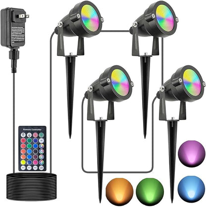 Christmas 20W RGB Outdoor Spot Lights with Timer,Halloween Landscape Spotights IP65 Waterproof Metal Color Changing Spotlight for Outdoor Yard Garden (4 Lights)