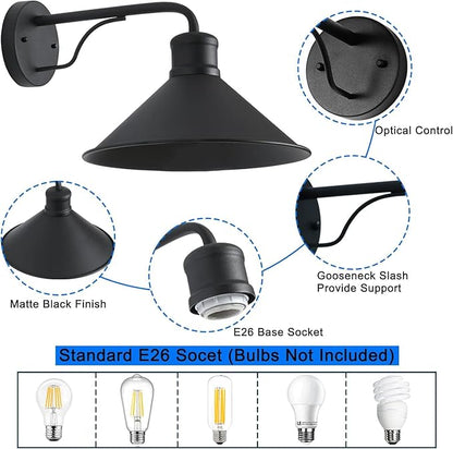 3 Pack Matte Black Outdoor Wall Lights, Modern Farmhouse Porch Wall Light Fixtures Wall Mount, Exterior E26 Barn Lights for Garage Frontdoor Entryway Bathroom Doorway,12"