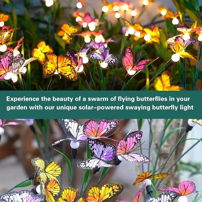 Solar Butterfly Lights Outdoor Waterproof, Garden Decor Solar Powered with 8 LED, Memorial Gifts for Graves, Solar Butterflies for Outside Garden Stake Decorations (Color, 2 Packs)