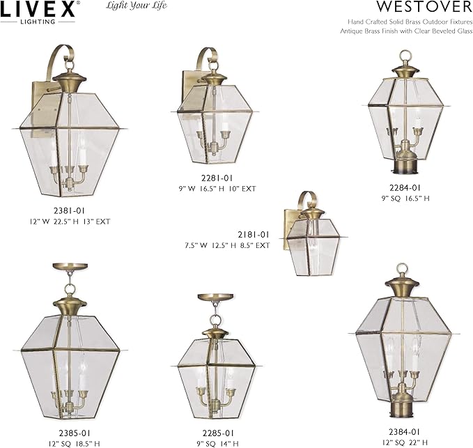 Livex Lighting Lantern 2384-01 Westover 3-Light Outdoor Post Head, Antique Brass | Lumora