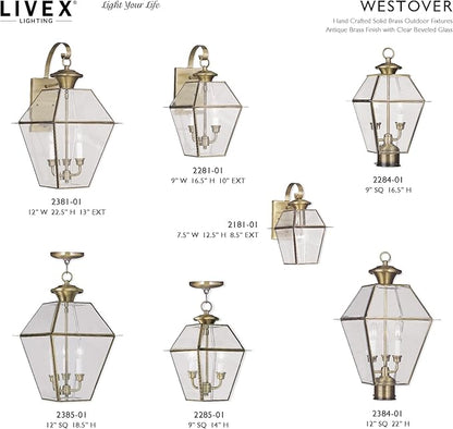 Livex Lighting Lantern 2384-01 Westover 3-Light Outdoor Post Head, Antique Brass