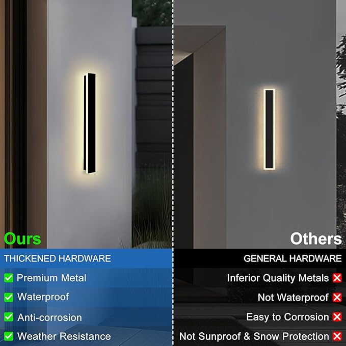 Modern Outdoor Wall Light, 24 Inch Long Outdoor Wall Sconce LED 3000K Black Exterior Sconce with Junction Box Cover IP65 Waterproof Outside Wall Lights for House Garage