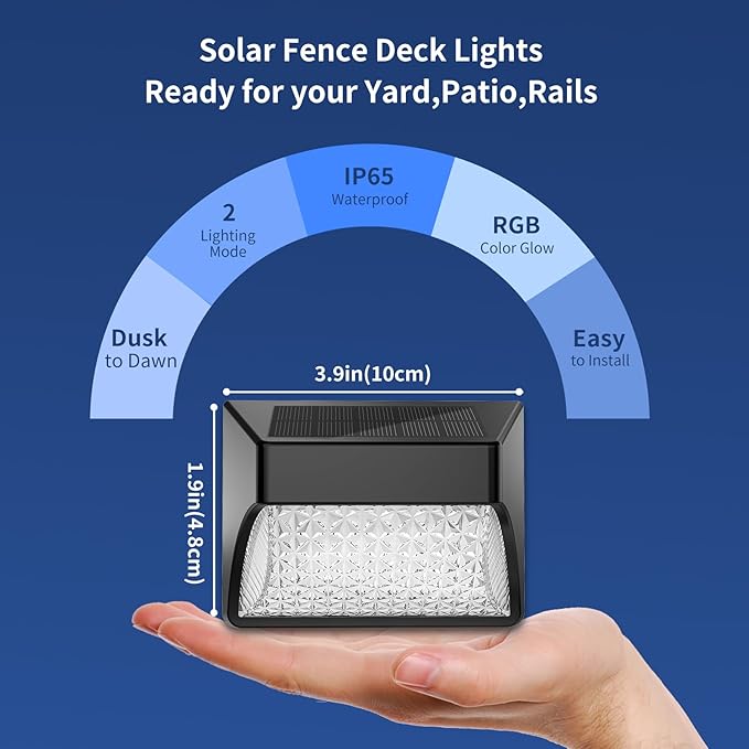 Solar Powered Fence Deck Lights Outdoor Waterproof Led IP65 RGB Color Changing/Warm White Auto On/Off Solar Step | Lumora