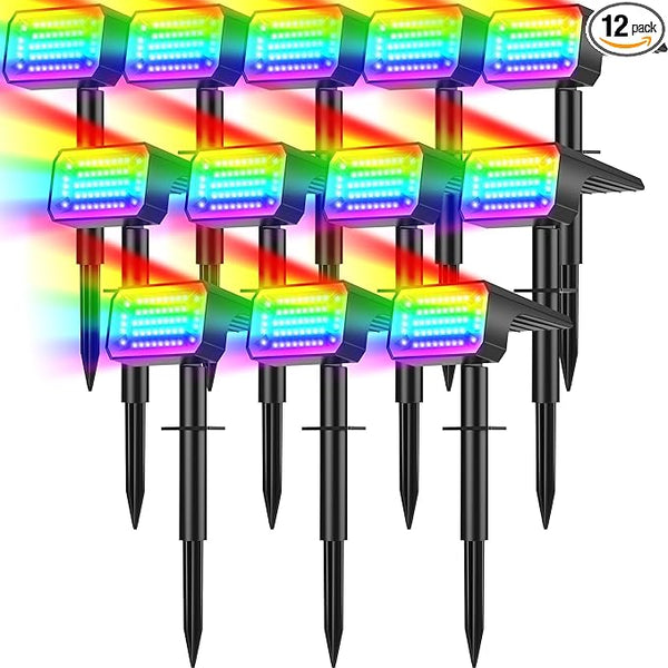 Solar Color Changing Spot Lights Outdoor Waterproof IP65, [12 Pack/32 LED/7 Modes] 2-in-1 Landscape Spotlights | Lumora