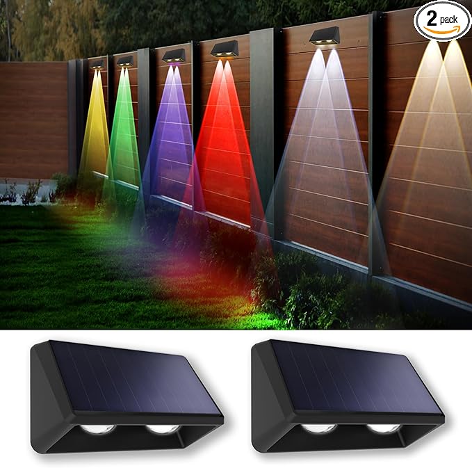 Solar Fence Lights Outdoor 8-Pack, 3000/4000/6000K & 8 RGB Colors, IP65 Waterproof LED Fence Lights Solar Powered, 100 Lumens Outdoor Light for Yard, Patio, Deck, Wall, Stair, Step, Railing (2PK)