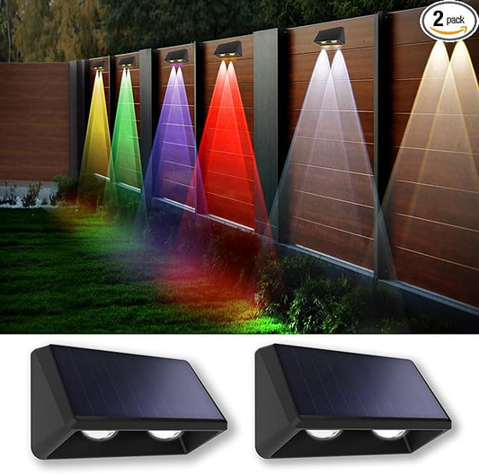 Solar Fence Lights Outdoor 8-Pack, 3000/4000/6000K & 8 RGB Colors, IP65 Waterproof LED Fence Lights Solar Powered, 100 Lumens Outdoor Light for Yard, Patio, Deck, Wall, Stair, Step, Railing (2PK)