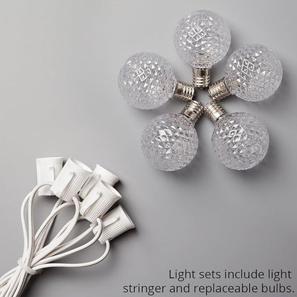 OptiCore Heavy Duty Patio Lights LED Lights Patio Lights String LED, Commercial LED Globe Lights (25 Lights, 25’, E17, Warm White G50 Bulbs on White Wire)