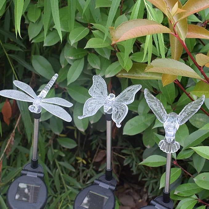 2pcs Solar Garden Lights Waterproof LED Butterfly and Dragonfly Ground Plug Landscape Path Lights Outdoor Yard Decor Stake Lamps