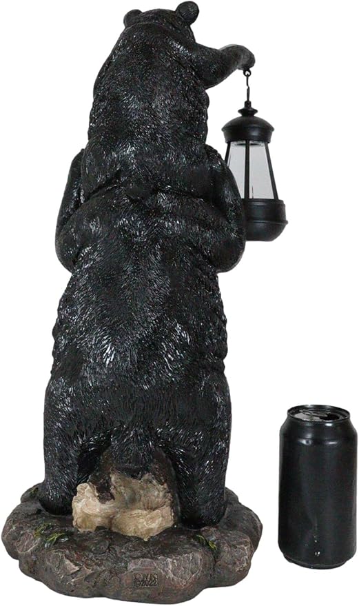 Ebros Rustic Black Bear Family Statue 18.75" Tall with Solar LED Lantern Light - Realistic Wildlife Decor