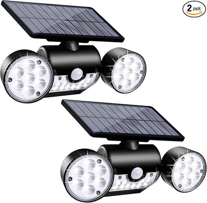 Solar Lights Outdoor 30 LED Solar Security Light with Motion Sensor Dual Head Spotlights IP65 Waterproof 360° Adjustable LED Solar Motion Lights for Front Door Garage Patio Deck (2 Pack)