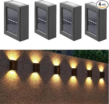 ASLIDECOR Solar Wall Lights UP Down 4 Pack,Illuminate Outdoor Sunlight Sensor Lamp IP65 Waterproof LED Modern Deck Lighting Decor for House Patio Porch