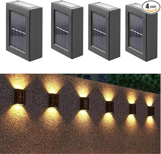 ASLIDECOR Solar Wall Lights UP Down 4 Pack,Illuminate Outdoor Sunlight Sensor Lamp IP65 Waterproof LED Modern Deck Lighting Decor for House Patio Porch