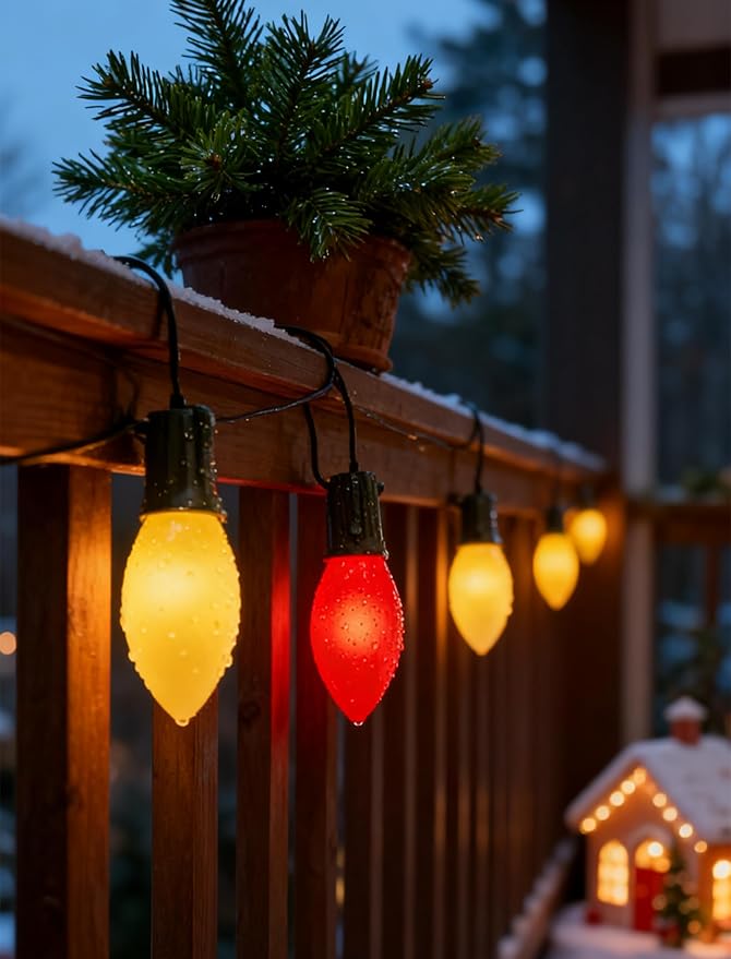 25Ft C9 LED Christmas Lights Red and Warm White, Vintage Christmas String Lights with 27 LED Red and White Bulbs, Extendable Plug in String Lights for Tree Patio Wedding Xmas Decor