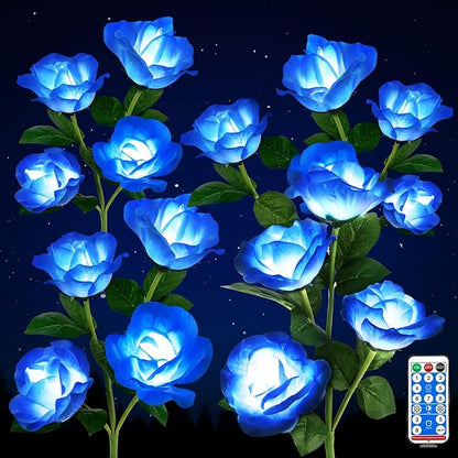 Solar Rose Lights Outdoor, 4 Pack Solar Flower Garden Lights with Remote Control, 8 Modes, Waterproof Solar Powered Garden Decorations for Yard, Pathway, Flowerbed, Patio, Christmas