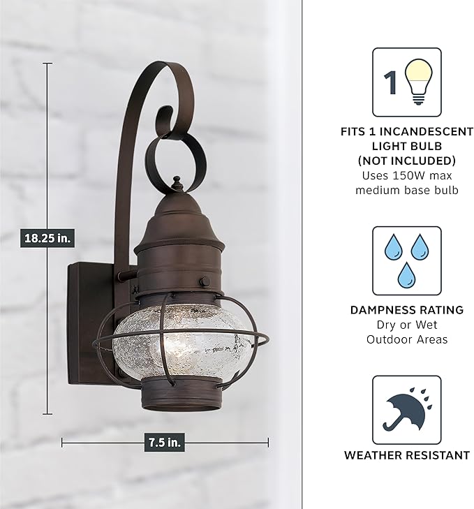 Designers Fountain 1761-RT Nantucket Wall Lanterns, Rustique, Rustic, 18.25in H