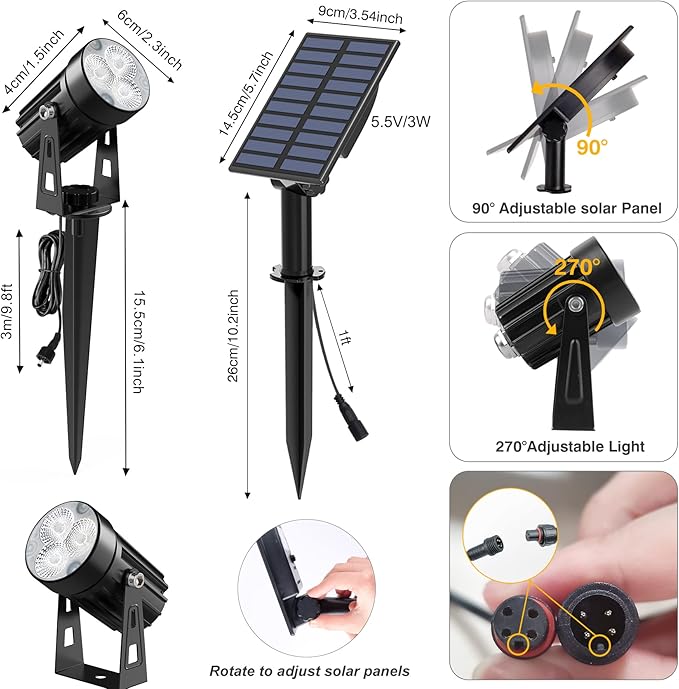 Solar Spot Lights Outdoor, Solar Landscape Spotlights IP65 Waterproof 9.8ft Cable, Auto On/Off Outdoor Wall Lights | Lumora