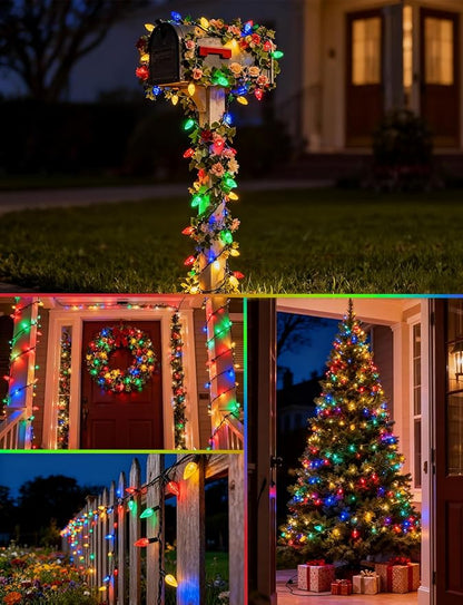 2 Pack Solar Christmas Lights Outdoor C6 Strawberry String Lights, LED Christmas Fairy Lights 50 LEDs Solar Operated Rechargeable Garden Lights for Christmas Tree, Arbor Decor
