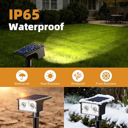 btfarm Solar Spot Lights Outdoor Waterproof, 2 Pack/3 Modes Motion Sensor Lights, Solar Powered Spotlights 2-in-1 Auto On/Off for Outside Pathway Yard Garden Landscape Lighting, Warm White