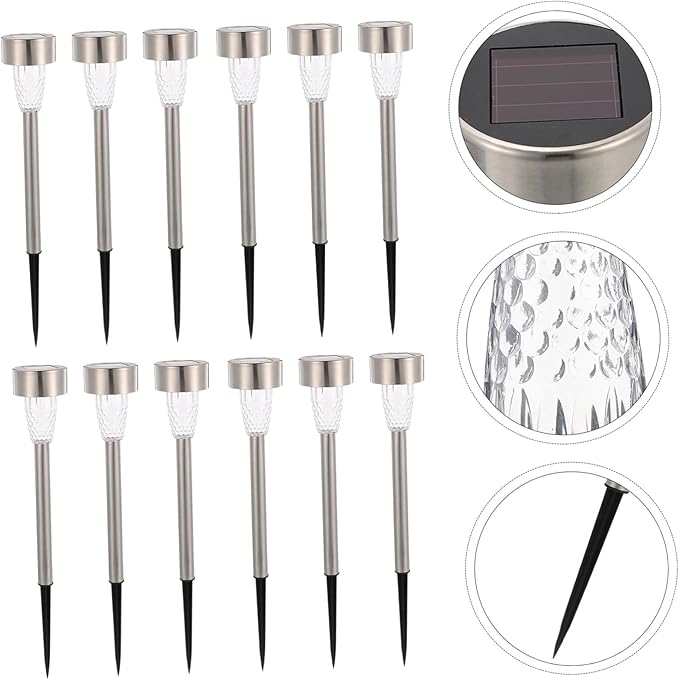 TEHAUX 12pcs Solar Pathway Lights Outdoor Stainless Steel Solar Stake Lights for Patio Walkway Garden Decoration