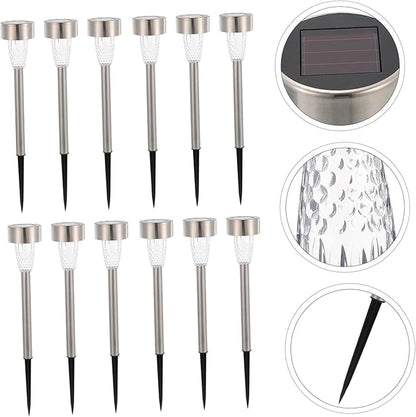 TEHAUX 12pcs Solar Pathway Lights Outdoor Stainless Steel Solar Stake Lights for Patio Walkway Garden Decoration