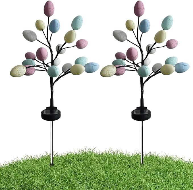 Solar Outdoor Egg Lights – 2-Pack LED Stake Pathway | Waterproof Garden Patio Yard Decor | Lighted Cracked Egg Solar Lamp | Festive Ambient Landscape Lighting for Lawn Walkway