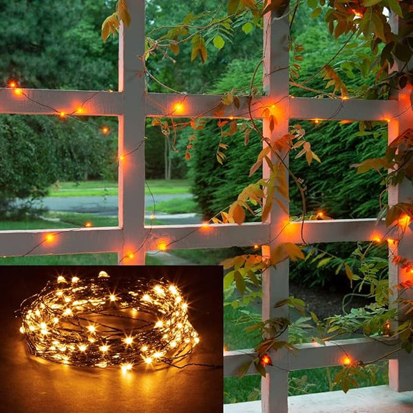Orange Fairy Holiday String Lights, 33 ft / 10 m - 300 LED Orange Twinkle Firefly Lights for Indoor or Outdoor | Lumora