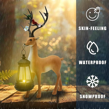 Solar Lantern Garden Statues Decor, 12" Outdoor Deer Figurine Lights for Yard Patio Decoration - Unique Christmas Housewarming Gift for Grandma Wowen Mom
