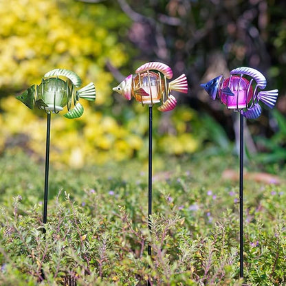 Outdoor Garden Solar Lights,3Pack Decorative Solar Lights for Garden Decor, Tropical Fish Backyard Decor,Led Solar Lights with Stakes for Yard Landscape Patio(21.3''H)