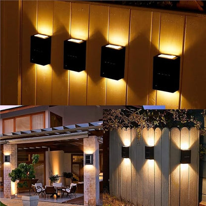 QUQUQ Solar Pathway Lights Solar Wall Lights Outdoor LED Up and Down Waterproof Power-Saving Yard Patio Decor(Warm White,4 Pack)