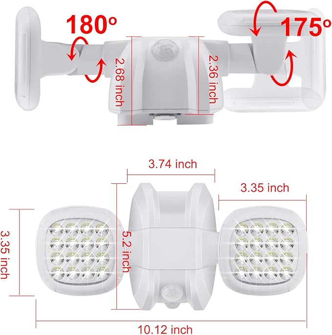 HONWELL Motion Sensor Light Outdoor Battery Powered Outside Security Flood Light Cordless IP65 Waterproof 32 LED Dual Head Spotlights, Motion Detector Lights for House Garage Porch Garden Shed