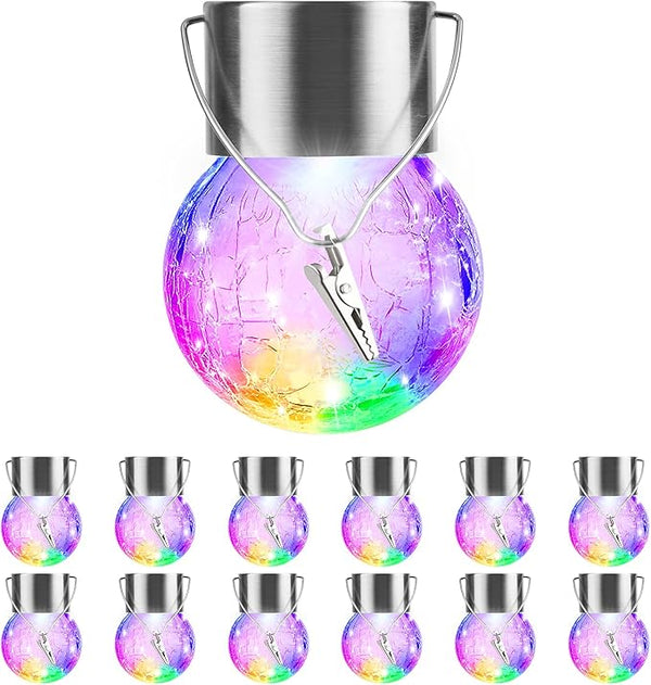 12 Pack Hanging Solar Lights Outdoor Decorative, Waterproof Solar Globe Lantern with Handle and Clip, Solar Powered | Lumora