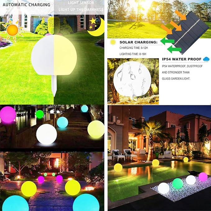 8 inch Solar Glowing Globe Light, 16 Colors Changing Solar Garden Ball Light, Auto-On/Off LED Glow Ball W/Remote, Waterproof Landscape Lighting Globe W/Ground Stake for Yard Patio Lawn Christmas Decor