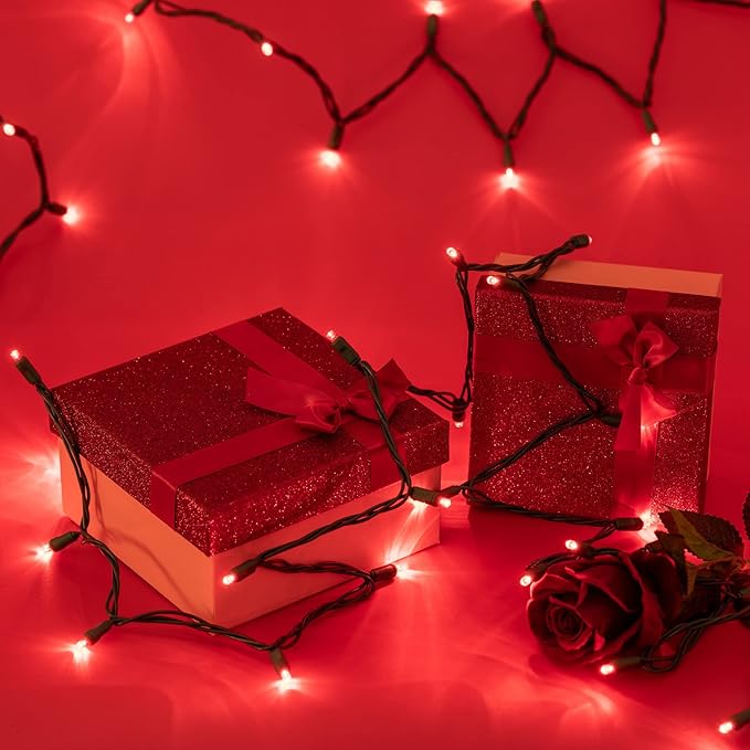 YULETIME Red One-Piece Wide Angle Christmas Lights 140 Count 48 Feet, 2 Sets 70 LED 24 ft High Waterproof 5mm UL Certified String Light (Red)