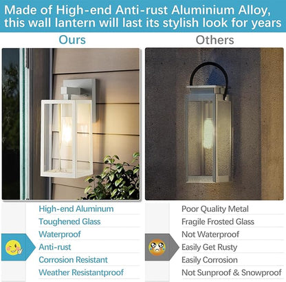 MAXvolador Outdoor Wall Lantern, Exterior Waterproof Wall Sconce Light Fixture, White Anti-Rust MountLights Clear Glass, E26 Porch Patio Lighting