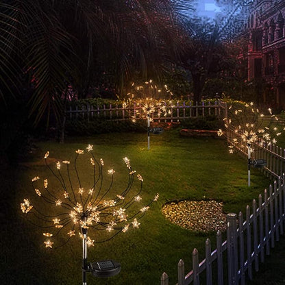[2 Pack] Solar Star Firework Tree Light, LED Outdoor Star Firework Stakes Solar Garden Decorative Lights for Walkway Pathway Backyard Christmas Decoration Parties (Warm White)