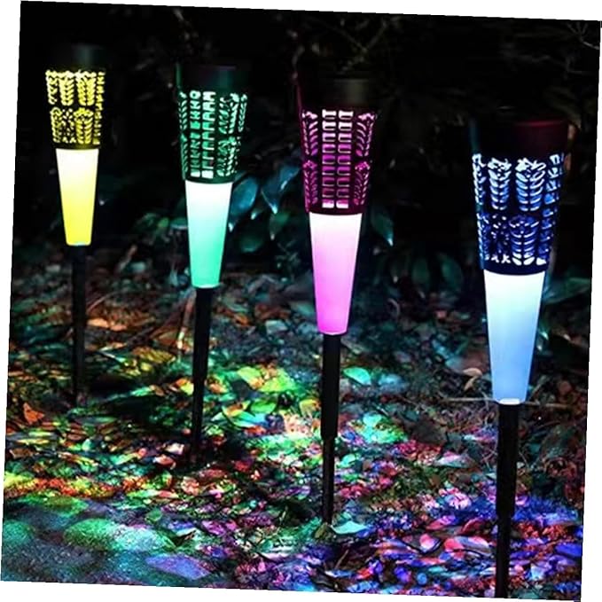 Gatuida 6pcs Solar Garden Pathway Lights Outdoor Decorative Solar Stake Lamps Warm and Colorful Light with Hollow Cone Design for Yard and Courtyard Landscaping