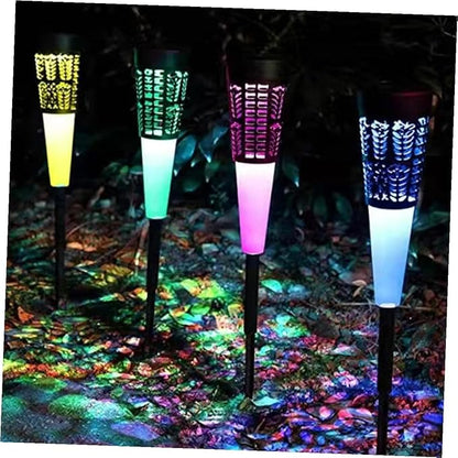 Gatuida 6pcs Solar Garden Pathway Lights Outdoor Decorative Solar Stake Lamps Warm and Colorful Light with Hollow Cone Design for Yard and Courtyard Landscaping
