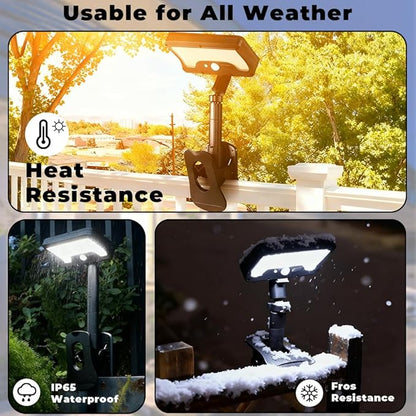 2PCS Clip On Solar Lights Outdoor with Motion Sensor,360°Rotatable & Vertically Adjustable,92 LEDs 600LM Solar Fence Lights Outdoor Waterproof LED, for Chain Link Fence,Deck, Gutter,Camping