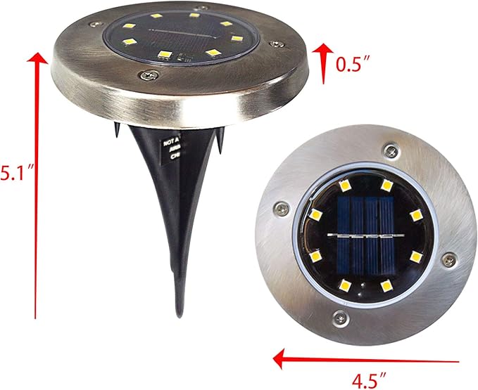 Outdoor Solar Powered Ground Lights Bright 8 LED Waterproof In-ground Disk Puck Flat Garden Path Lights for Landscape Outside Patio Pathway Walkway Driveway Yard Backyard Lawn Decoration 8 PCS