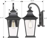 Emliviar Outdoor Wall Lantern, 1-Light Exterior Wall Mount Light with Clear Glass in Black Finish, 18" Height | Lumora