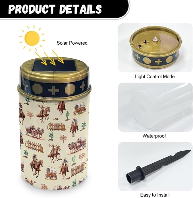 Solar Lights Outdoor Garden Lights Waterproof Solar Pathway Lights Landscape Decorative Lighting for Yard Patio Home Western Cowboy Horse Solar Lantern Wall Lights Auto On/Off