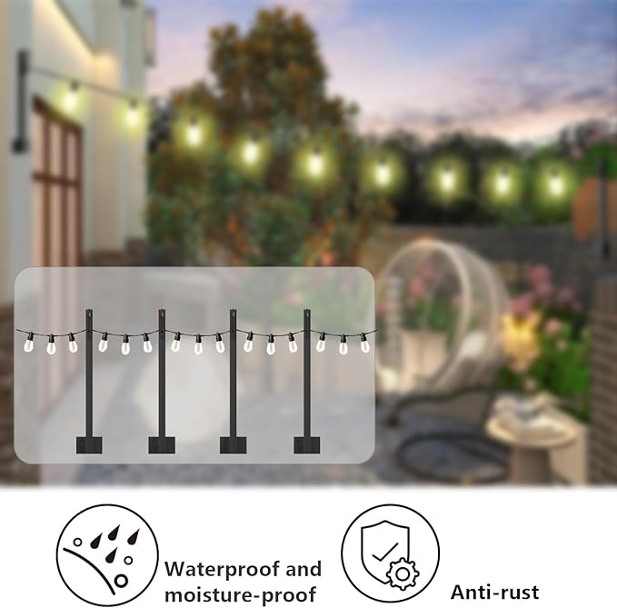 4 Pack String Light Poles,Hanging Light Poles for Outdoor String Lights, Metal Suspension String Light Poles with | Lumora