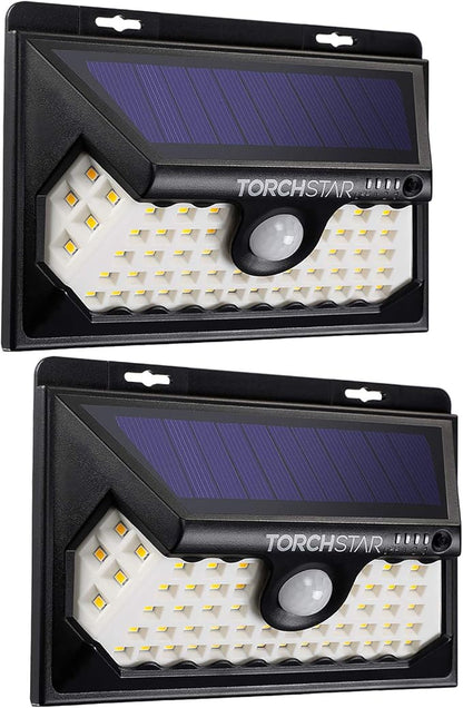 TORCHSTAR 58 LED Solar Security Light, Dusk to Dawn Cordless Motion Sensor Light, 4 Modes & 270° Beam Angle, IP65 Waterproof Outdoor Wall Light for Yard, Garage, Porch, 6500K Pure White, Pack of 2