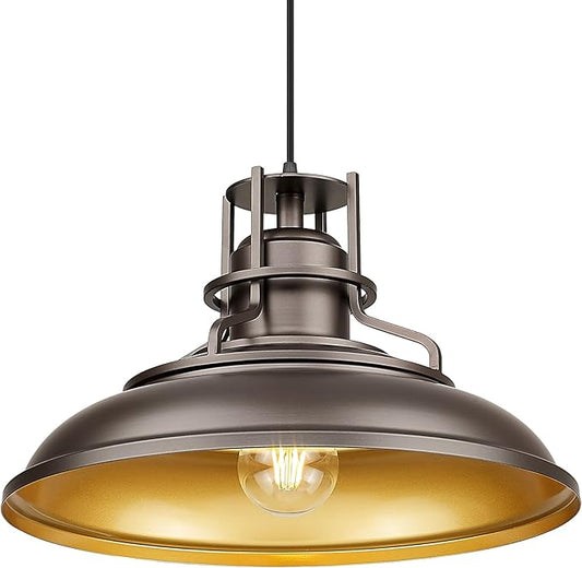 FEMILA 18" Outdoor Pendant Lights for Porch, Farmhouse Pendant Light, Barn Vintage Hanging Light Fixture for Kitchen Island, Adjustable Height,Oil Rubbed Bronze Finish, 4FY15-MP-L ORB