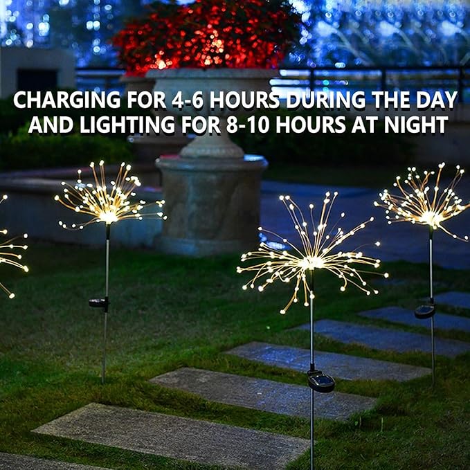2 PCS Solar Firework Light, Outdoor Solar Garden Decorative Lights 120 LED Powered 40 Copper Wires String DIY Landscape Light for Walkway Pathway Backyard Christmas Decoration Parties (Warm White)